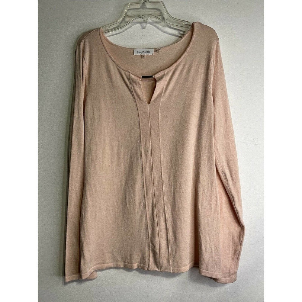 𝅺CALVIN Klein Pullover Knit Sweater Long Sleeves Size Small Pale Pink Stretchy